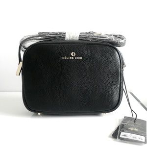 Celine Dion Black Pebble Leather Shoulder Crossbody Bag- Gold hardware